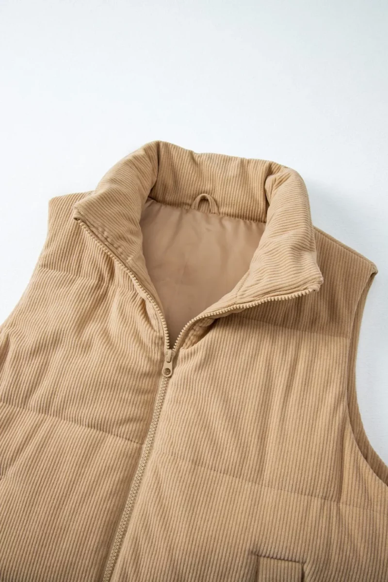 Pocketed Zip Up Turtleneck Vest Coat - Image 12