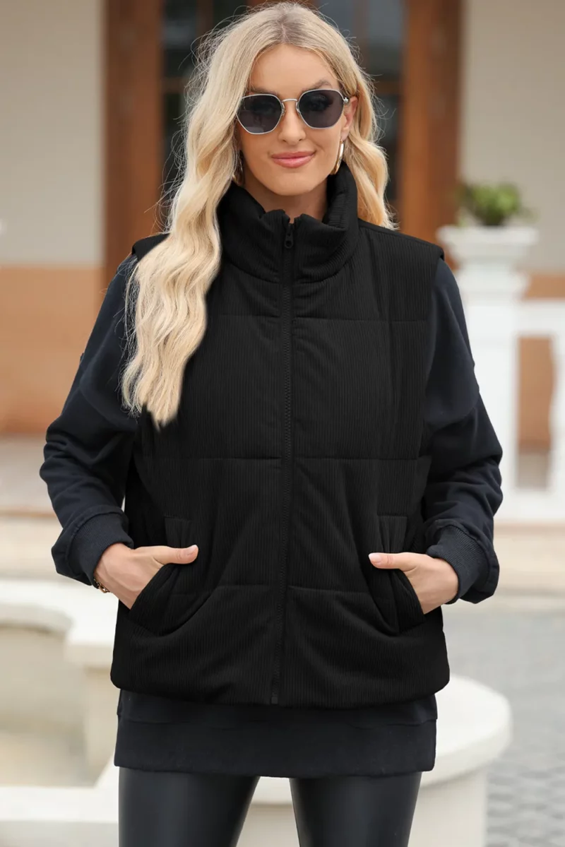 Pocketed Zip Up Turtleneck Vest Coat - Image 22