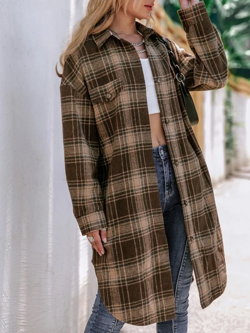 Plaid Button Up Long Sleeve Shacket - Image 2