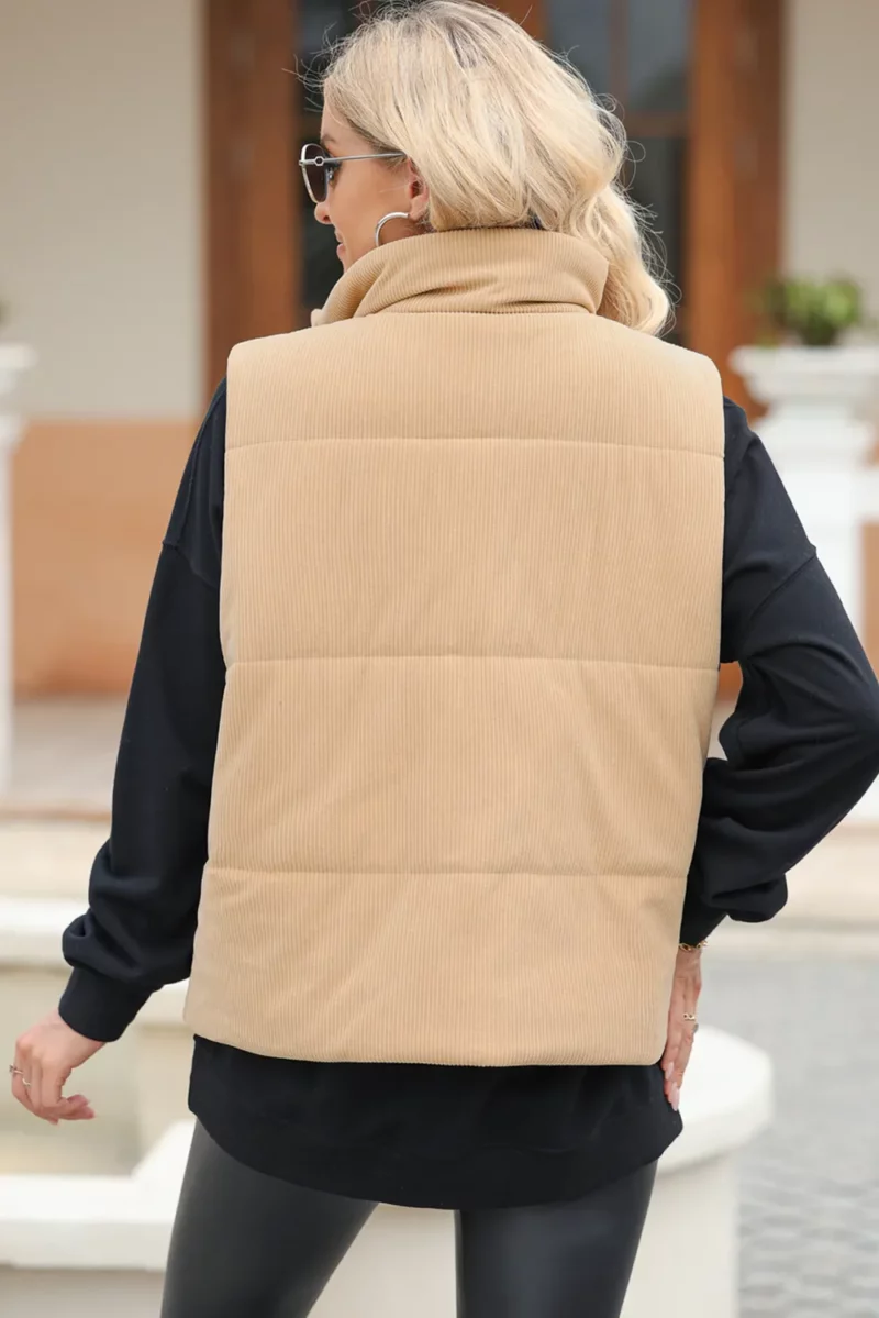 Pocketed Zip Up Turtleneck Vest Coat - Image 11