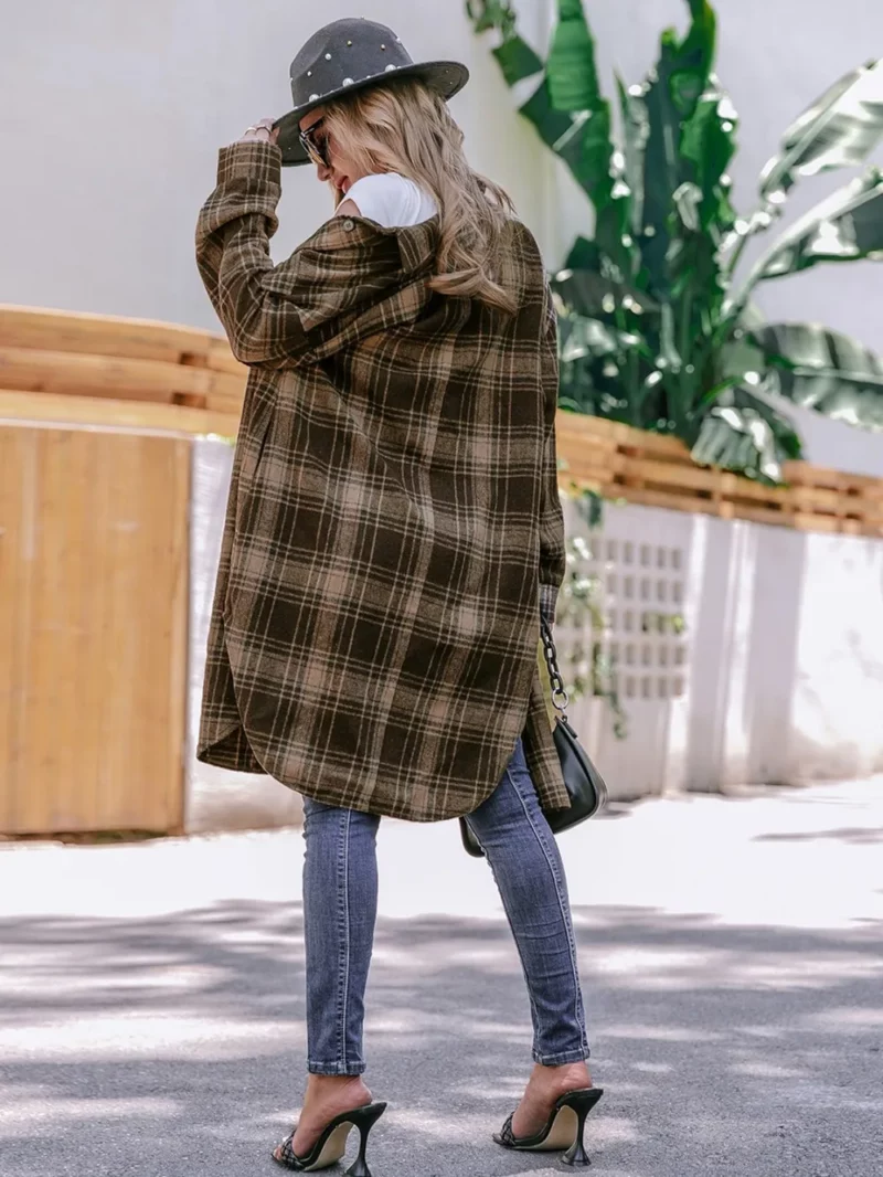 Plaid Button Up Long Sleeve Shacket - Image 3