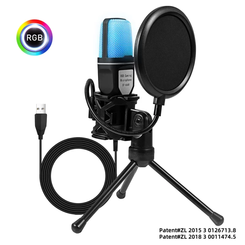 SF-666R condenser microphone RGB seven color luminous microphone with shock mount USB computer game - Image 6