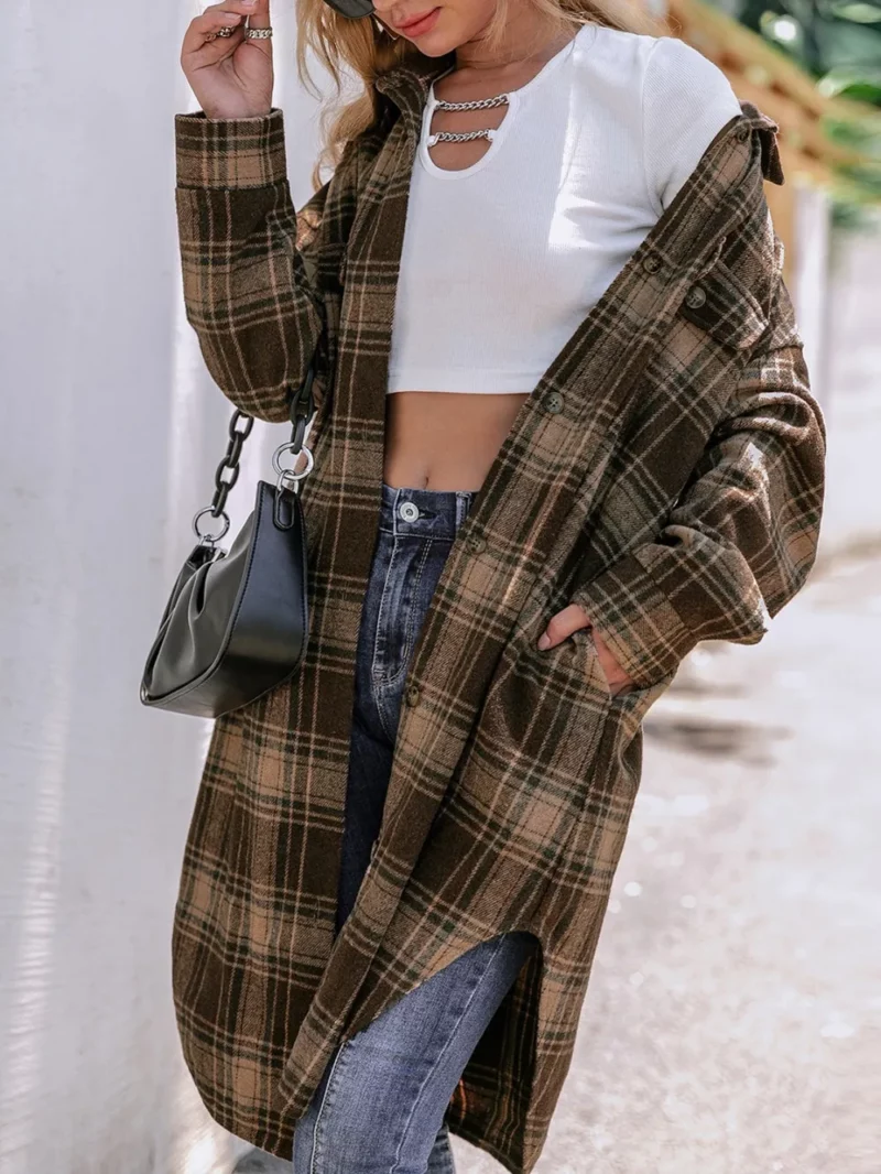 Plaid Button Up Long Sleeve Shacket - Image 4
