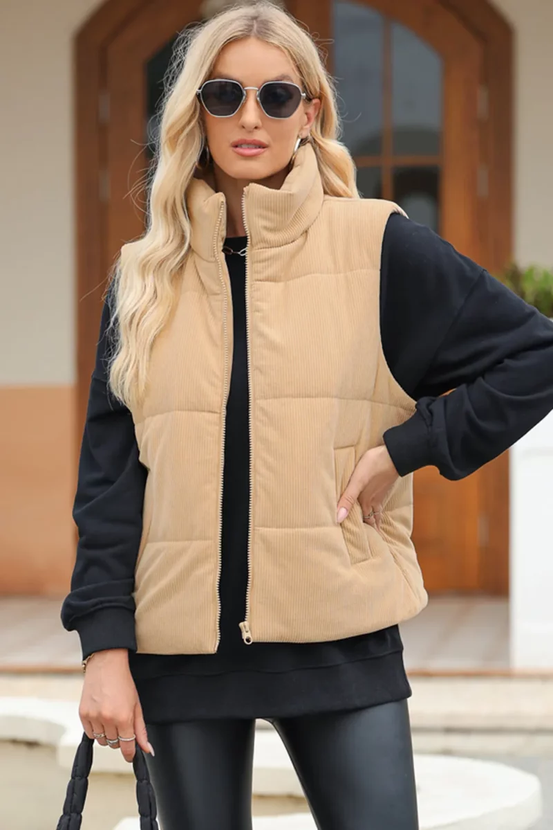 Pocketed Zip Up Turtleneck Vest Coat - Image 9