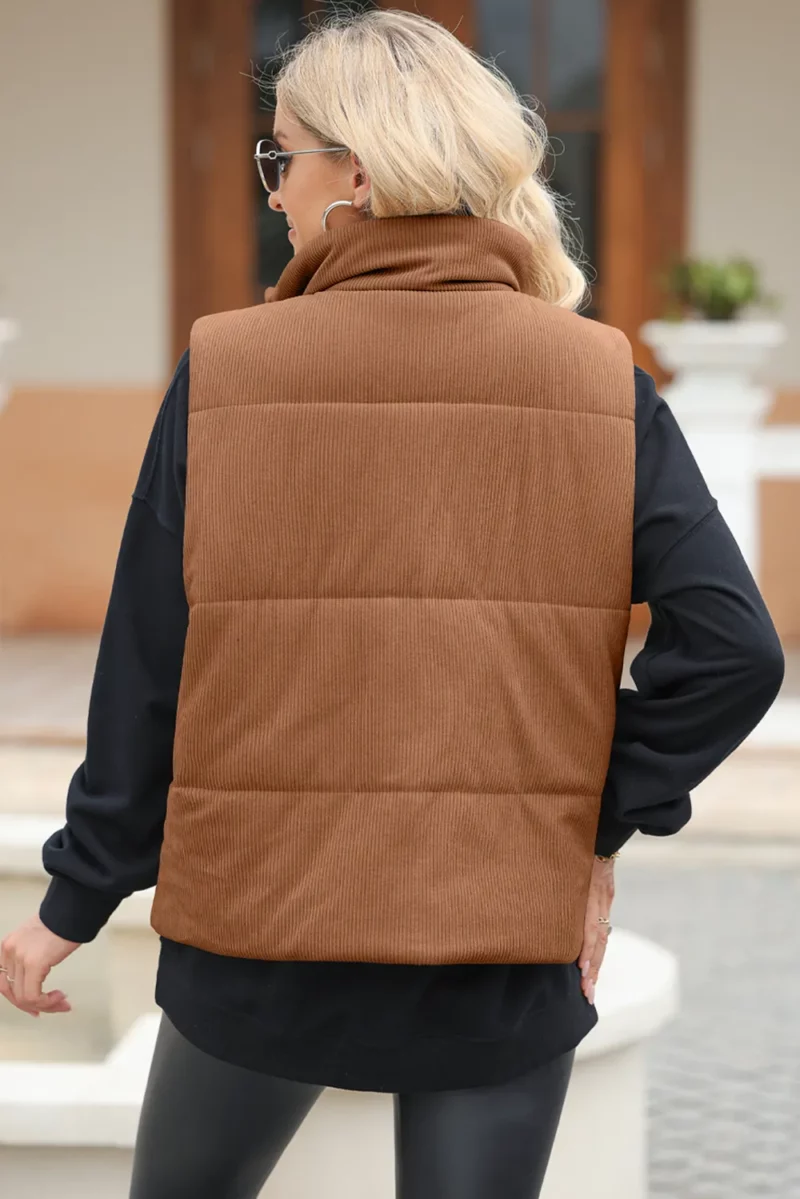 Pocketed Zip Up Turtleneck Vest Coat - Image 4