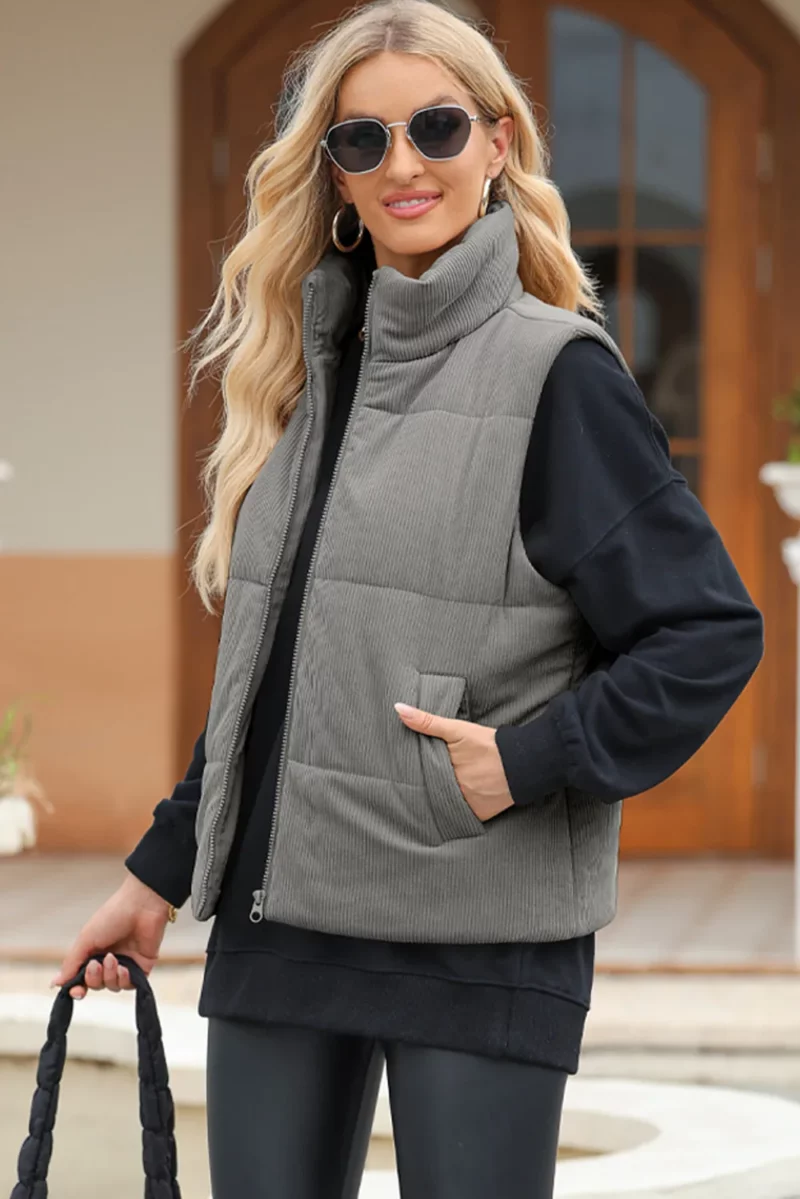 Pocketed Zip Up Turtleneck Vest Coat - Image 19