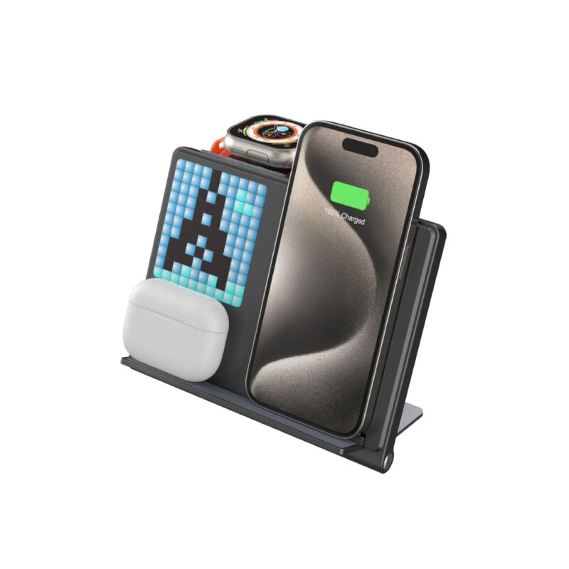 Trending Products Portable 5-in-1 Pixel Animation Foldable Wireless Charger Stand Pad for Mobile Phone Smart Watch Earphone - Image 6