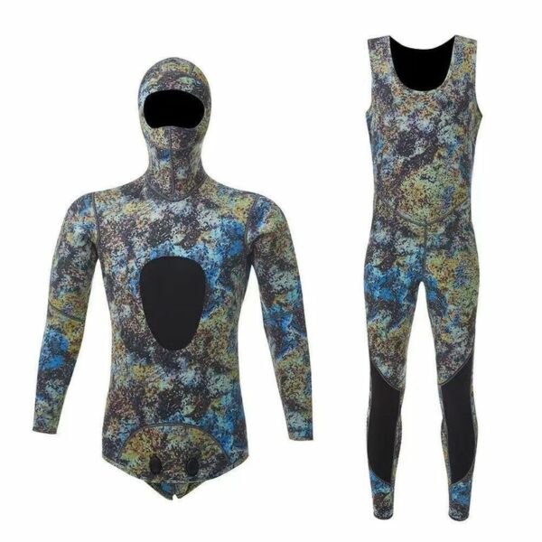 New 3mm Camo Spearfishing Wetsuit - Men's Long Sleeve Diving Suit. Fission Neoprene, Keeps Warm. Includes Top & Pants