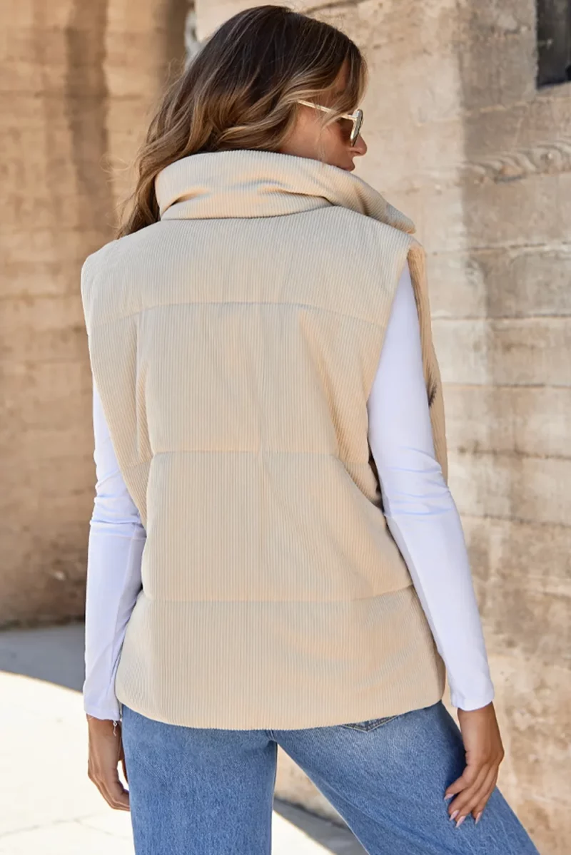 Pocketed Zip Up Turtleneck Vest Coat - Image 17