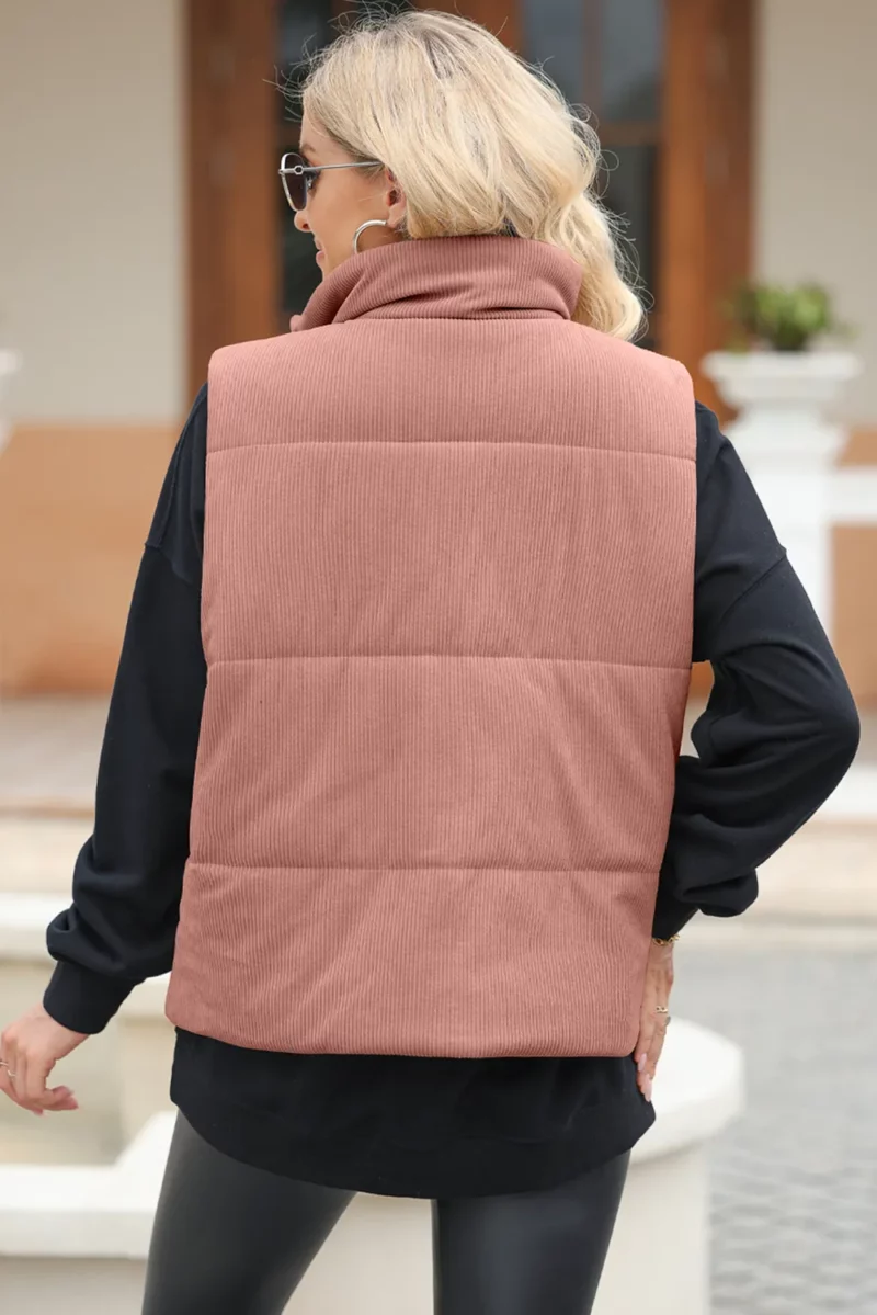Pocketed Zip Up Turtleneck Vest Coat - Image 8