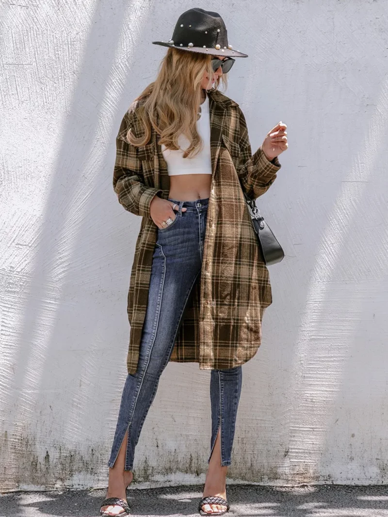 Plaid Button Up Long Sleeve Shacket - Image 5
