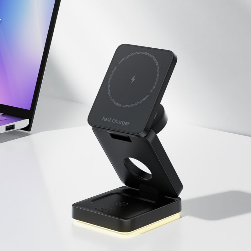 3 in 1 Wireless Charger Magnetic Foldable Charger For iphone charger power Adapter Charging Stand & Holder - Image 2