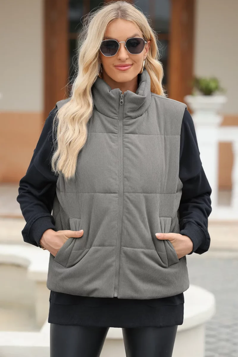 Pocketed Zip Up Turtleneck Vest Coat - Image 18