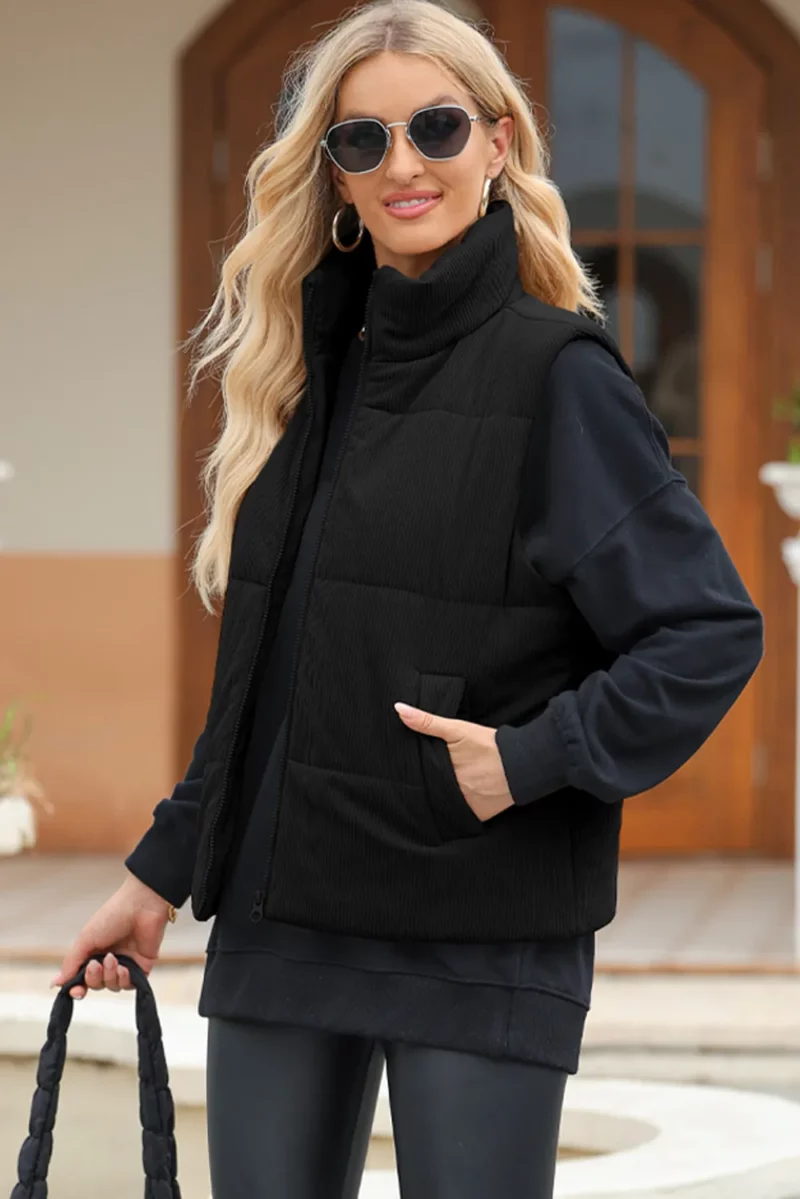 Pocketed Zip Up Turtleneck Vest Coat - Image 21