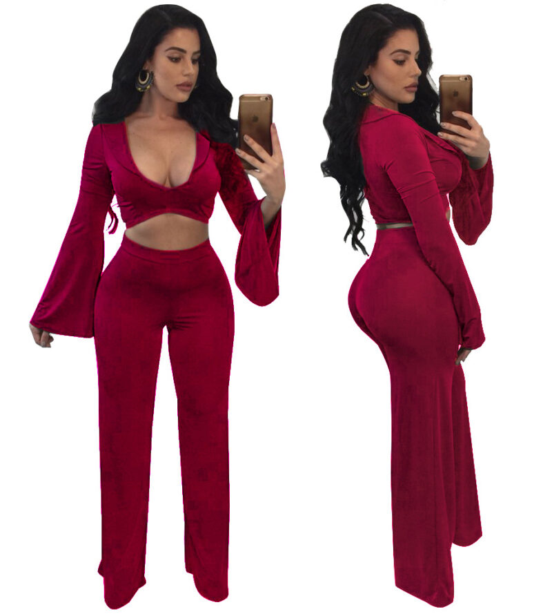 Spring two piece set Women tracksuit Plus size Sexy Solid color Crop Top Tight cropped tops Long Pant - Image 6
