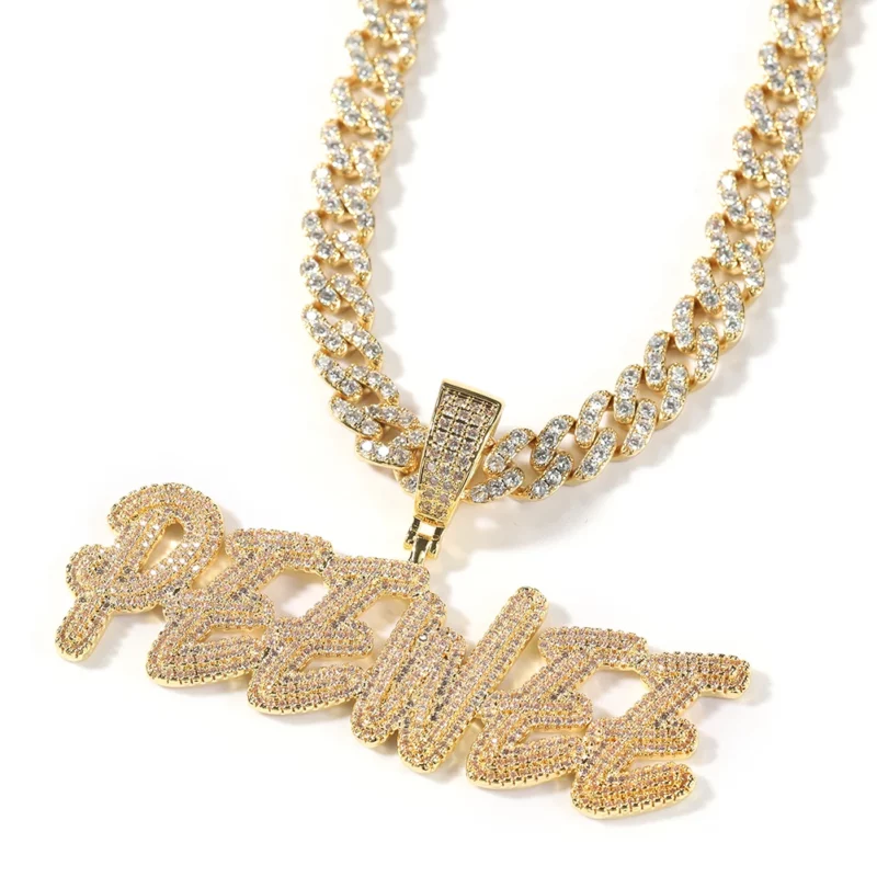 Customized Name Necklace Doulble Layer Curise Letters Pendant Ice Out 9mm Cuban Chain Necklace Best Gift Hiphop Jewelry - Image 2