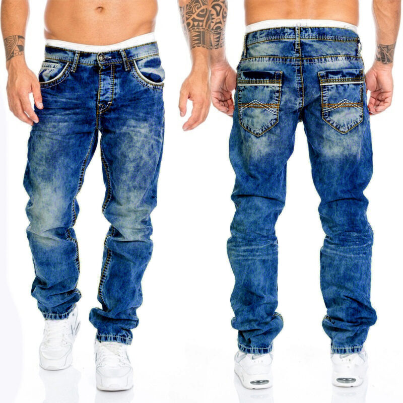 European and American new jeans casual open line pants straight leg men's pants hip-hop jeans - Image 2