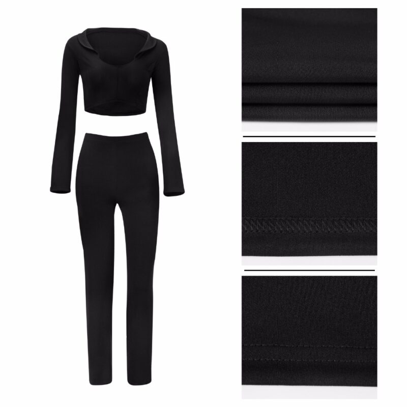 Spring two piece set Women tracksuit Plus size Sexy Solid color Crop Top Tight cropped tops Long Pant - Image 3