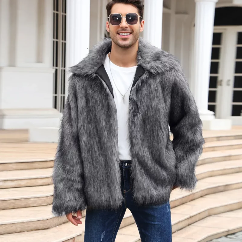 Men Faux Fox Fur Jacket Coat Winter Thick Fluffy Long Sleeve Lapel Warm Shaggy Outerwear Luxury Fur Jacket Bontjas Jackets Mens - Image 2