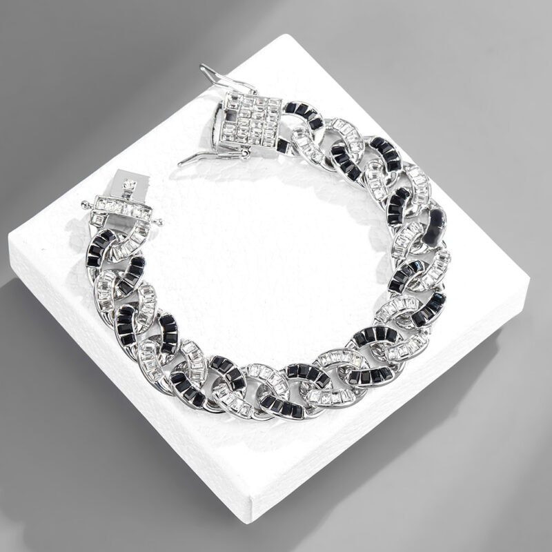 Black Rhinestone Alloy Bold Cuban Chain Hiphop Bracelet Anklet Street Accessories - Image 5