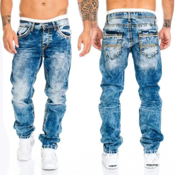 European and American new jeans casual open line pants straight leg men's pants hip-hop jeans