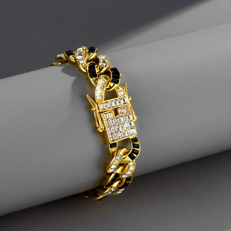 Black Rhinestone Alloy Bold Cuban Chain Hiphop Bracelet Anklet Street Accessories - Image 4