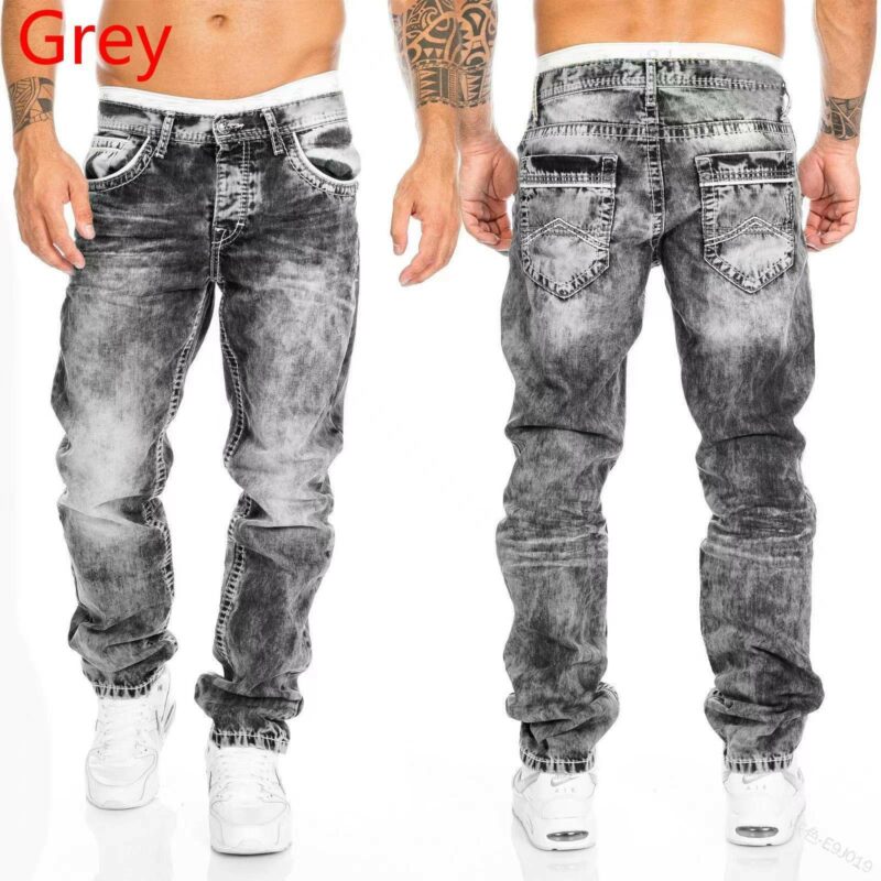 European and American new jeans casual open line pants straight leg men's pants hip-hop jeans - Image 5