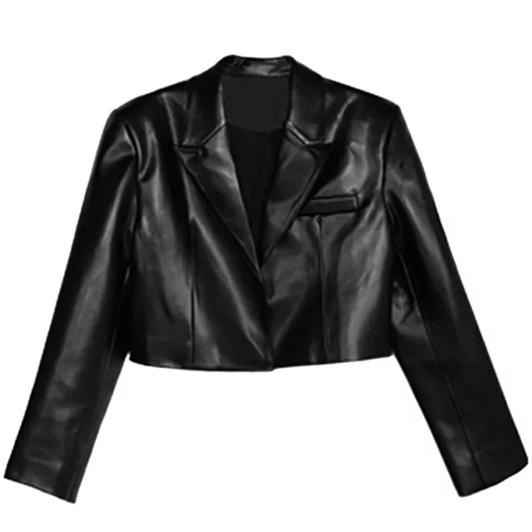 Spring Black Casual Short Soft Light Pu Leather Jacket with Long Sleeve Spring Womens Fashion Blazer Autumn Clothes
