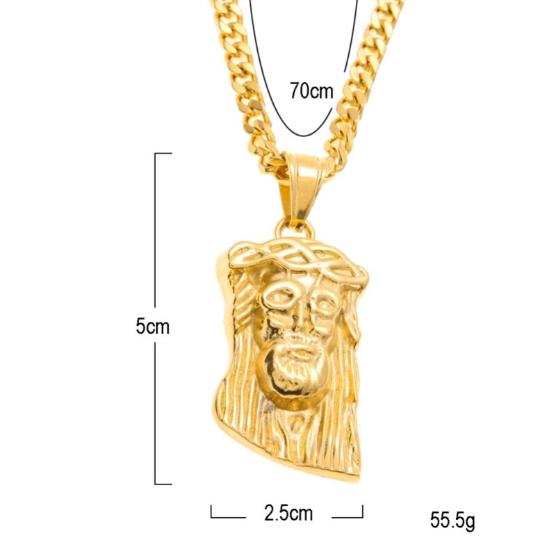 Men And Women Gold Color Micro Solid God Bless Jesus Face Charm Pendant Necklace With 5mm 30inch Cuban Chain Hiphop Jewelry - Image 4