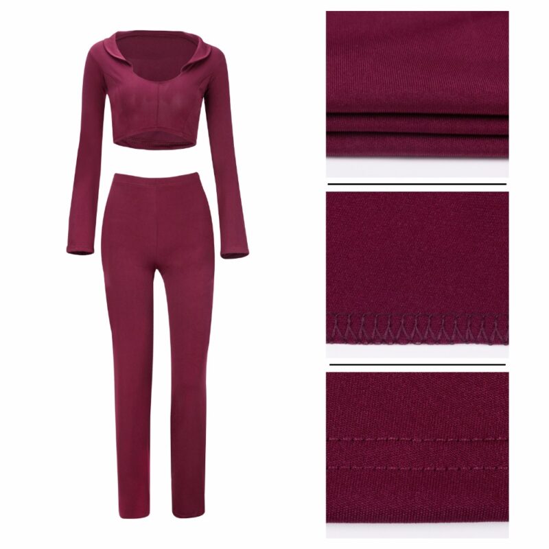 Spring two piece set Women tracksuit Plus size Sexy Solid color Crop Top Tight cropped tops Long Pant - Image 4