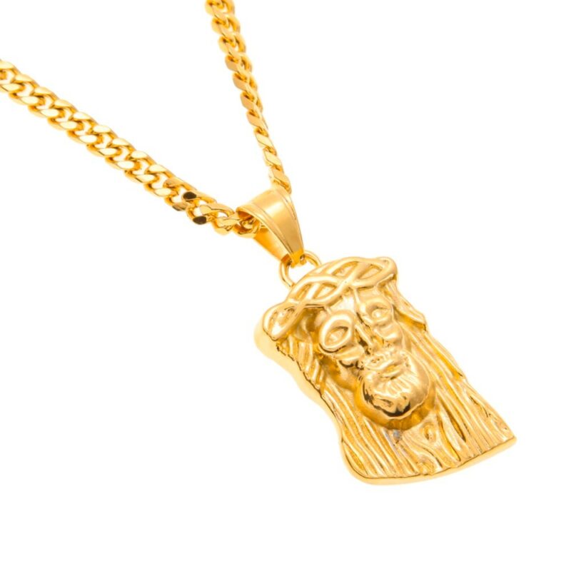 Men And Women Gold Color Micro Solid God Bless Jesus Face Charm Pendant Necklace With 5mm 30inch Cuban Chain Hiphop Jewelry - Image 5