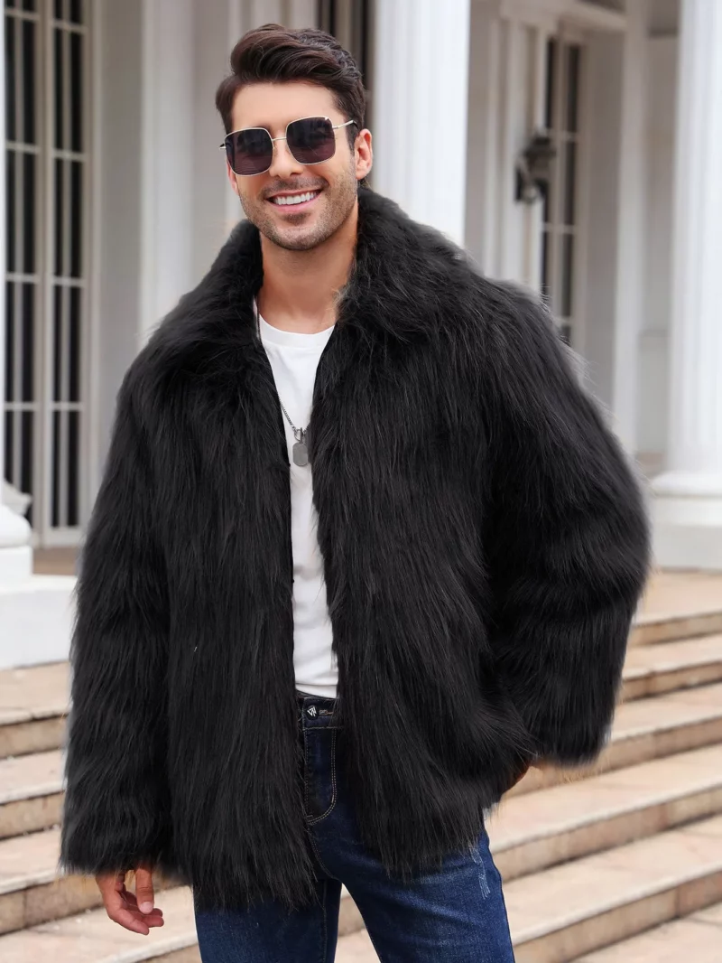 Men Faux Fox Fur Jacket Coat Winter Thick Fluffy Long Sleeve Lapel Warm Shaggy Outerwear Luxury Fur Jacket Bontjas Jackets Mens - Image 3