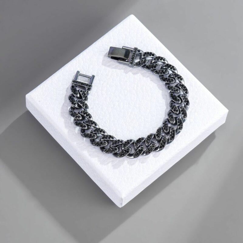 Black Rhinestone Alloy Bold Cuban Chain Hiphop Bracelet Anklet Street Accessories - Image 6