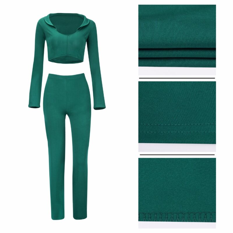 Spring two piece set Women tracksuit Plus size Sexy Solid color Crop Top Tight cropped tops Long Pant - Image 2
