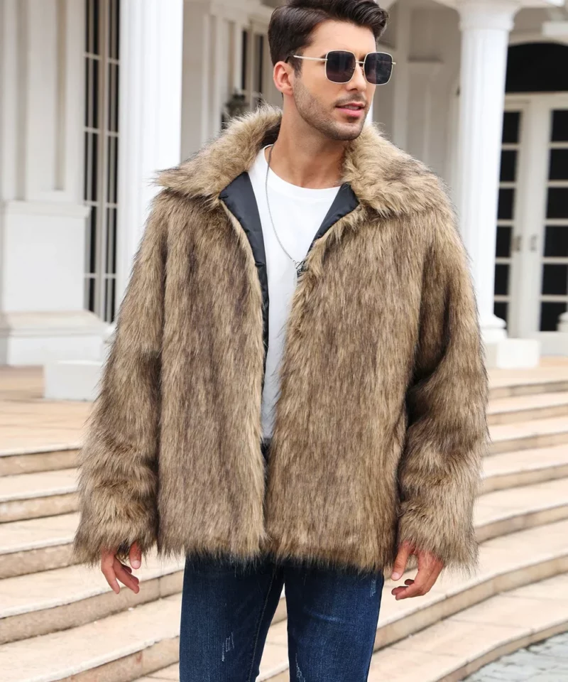 Men Faux Fox Fur Jacket Coat Winter Thick Fluffy Long Sleeve Lapel Warm Shaggy Outerwear Luxury Fur Jacket Bontjas Jackets Mens - Image 5