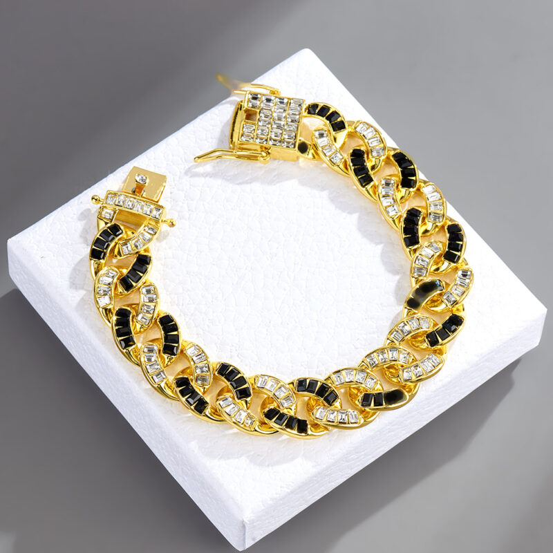 Black Rhinestone Alloy Bold Cuban Chain Hiphop Bracelet Anklet Street Accessories - Image 3
