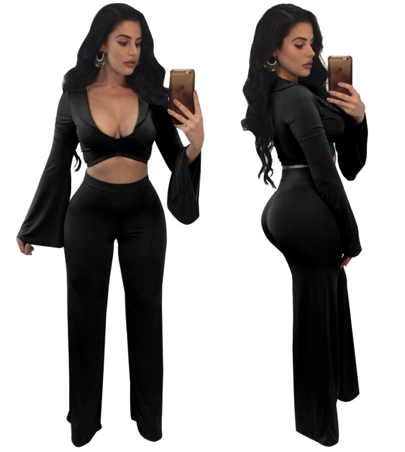 Spring two piece set Women tracksuit Plus size Sexy Solid color Crop Top Tight cropped tops Long Pant - Image 5