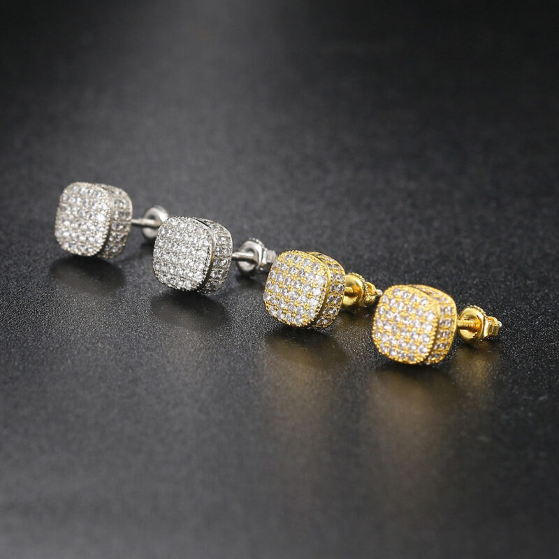 Hip Hop Style Full Zircon Threaded Earrings Men's And Women's Geometric Round Full Diamond Gold-Plated Earrings Hiphop Fashion Jewelry - Image 2
