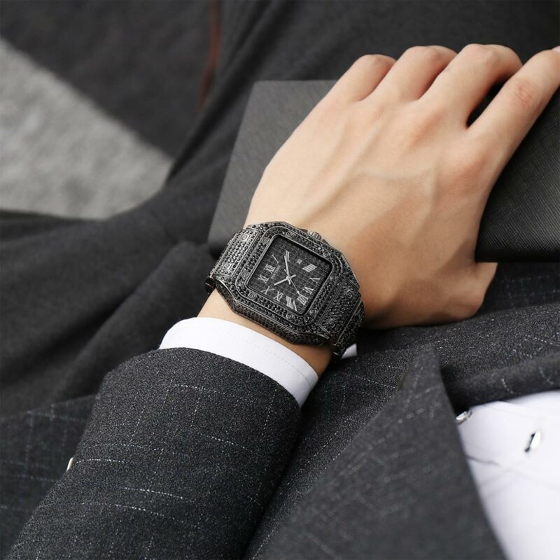 Hip Hop Iced Out Men Watch Square Diamond Quartz Luxury Mens Wrist Watches Gold Roman Calendar Steel Clock Relogio Masculino - Image 3