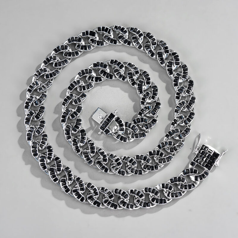 Black Rhinestone Alloy Bold Cuban Chain Hiphop Bracelet Anklet Street Accessories - Image 2