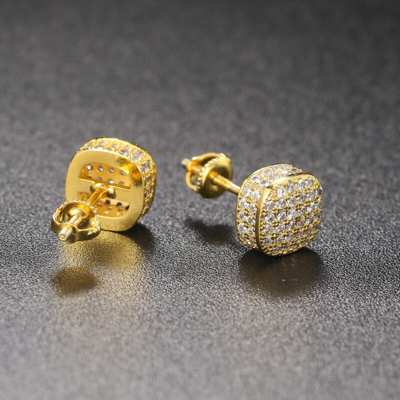 Hip Hop Style Full Zircon Threaded Earrings Men's And Women's Geometric Round Full Diamond Gold-Plated Earrings Hiphop Fashion Jewelry - Image 3