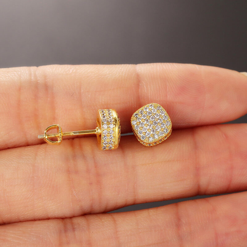 Hip Hop Style Full Zircon Threaded Earrings Men's And Women's Geometric Round Full Diamond Gold-Plated Earrings Hiphop Fashion Jewelry - Image 4