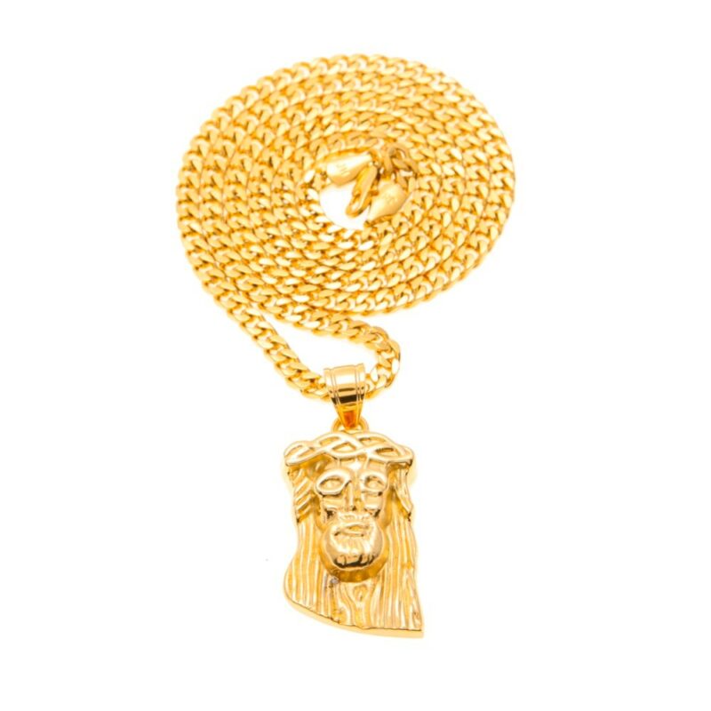 Men And Women Gold Color Micro Solid God Bless Jesus Face Charm Pendant Necklace With 5mm 30inch Cuban Chain Hiphop Jewelry - Image 3
