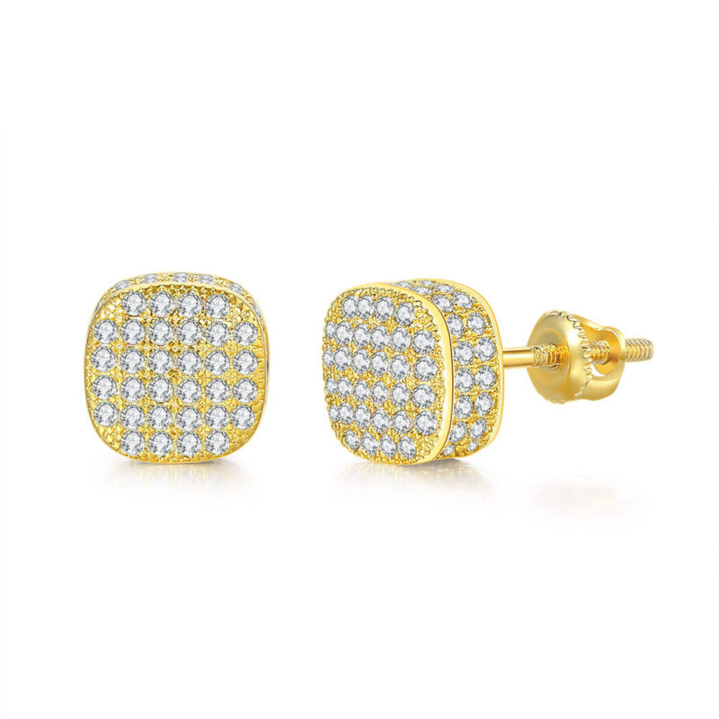 Hip Hop Style Full Zircon Threaded Earrings Men's And Women's Geometric Round Full Diamond Gold-Plated Earrings Hiphop Fashion Jewelry - Image 5