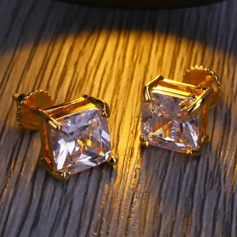 Hip Hop Bling Stud Earrings Gold/Silver Color Iced Out Micro Pave 8mm CZ Stone Lab D Earrings - Image 5