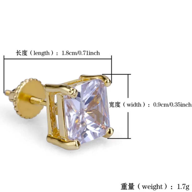 Hip Hop Bling Stud Earrings Gold/Silver Color Iced Out Micro Pave 8mm CZ Stone Lab D Earrings - Image 6