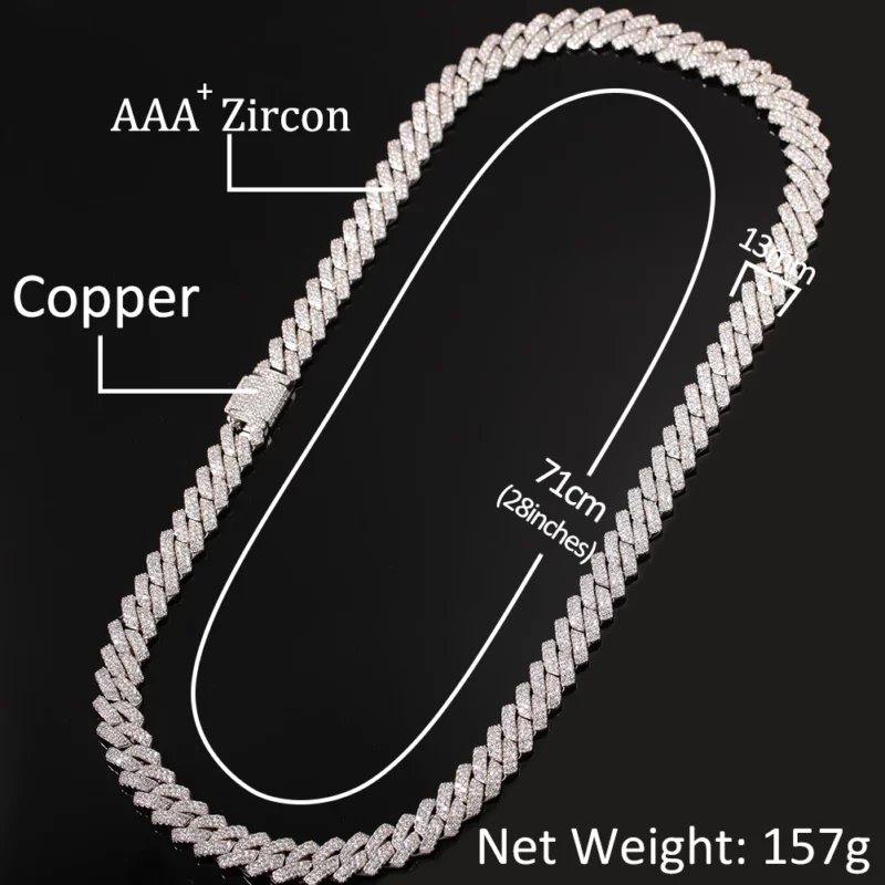 13mm Micro Pave Prong Cuban Chain Necklaces Fashion Hiphop Full Iced Out Cubic Zirconia Jewelry For Men Women - Image 2